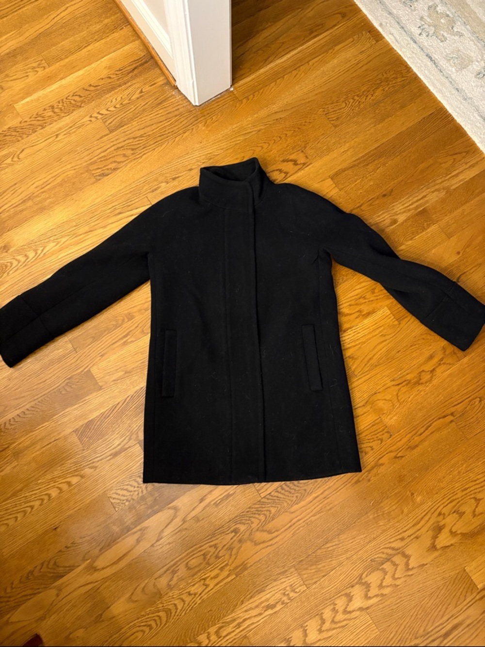 J. Crew Black Stand-Collar Wool Blend Coat